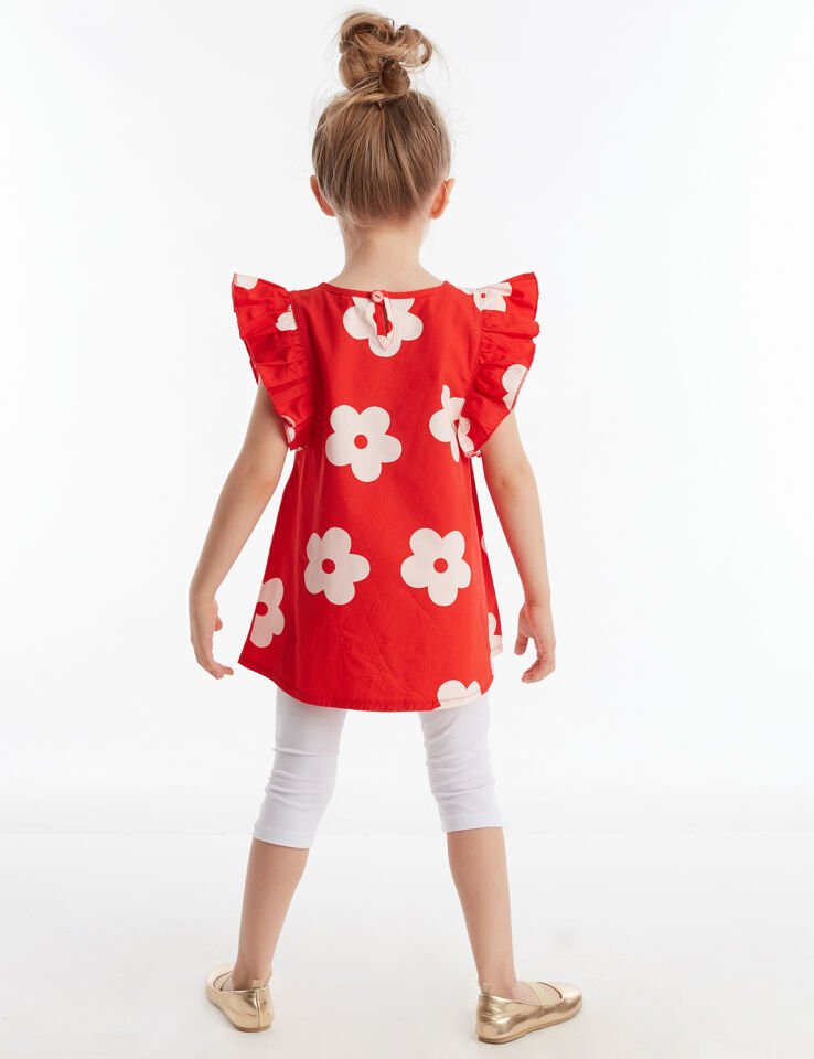 Frog Kırmızı Beyaz Kız Çocuk Tunik Tayt Takım