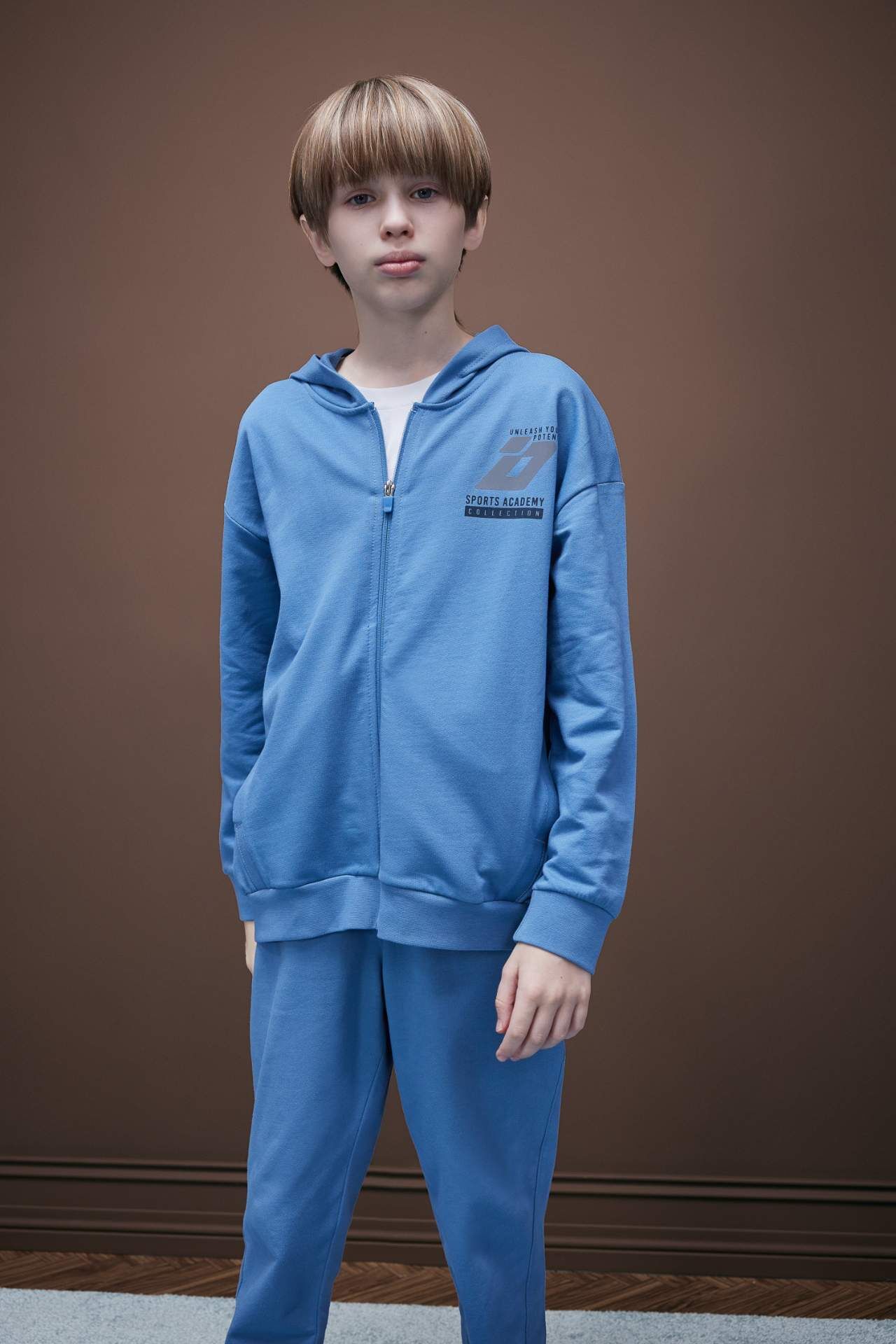 Erkek Çocuk Baskılı Kapüşonlu Fermuarlı Sweatshirt
