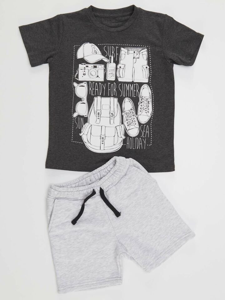 Ready Erkek Çocuk Koyu Gri T-Shirt Gri Şort Takım 4 Y - Gri