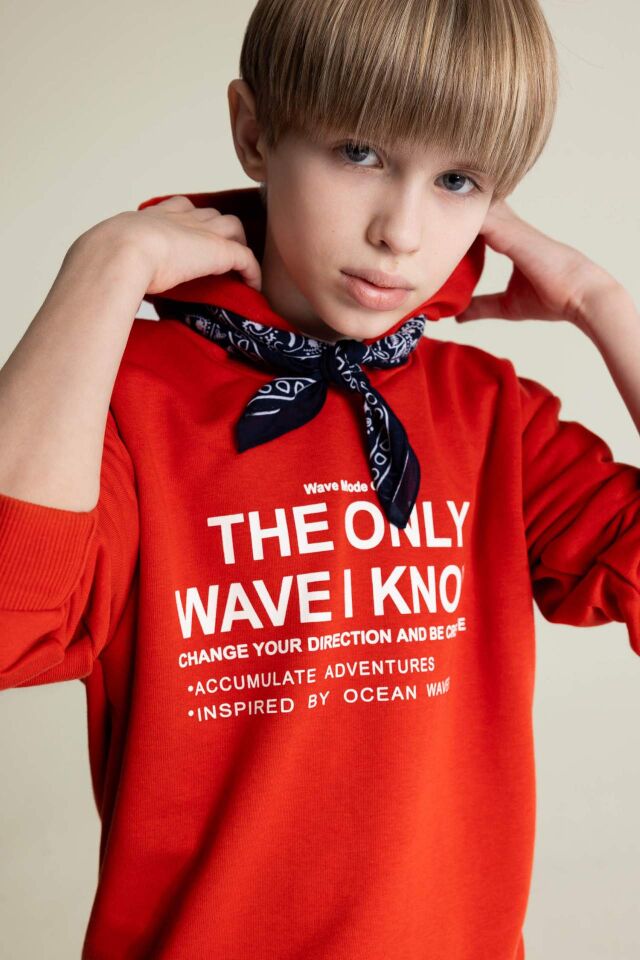Erkek Çocuk Oversize Geniş Kalıp Kapüşonlu Baskılı Sweatshirt