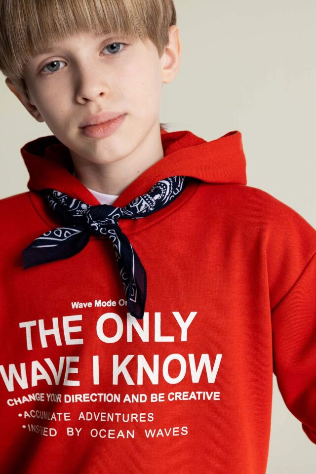 Erkek Çocuk Oversize Geniş Kalıp Kapüşonlu Baskılı Sweatshirt