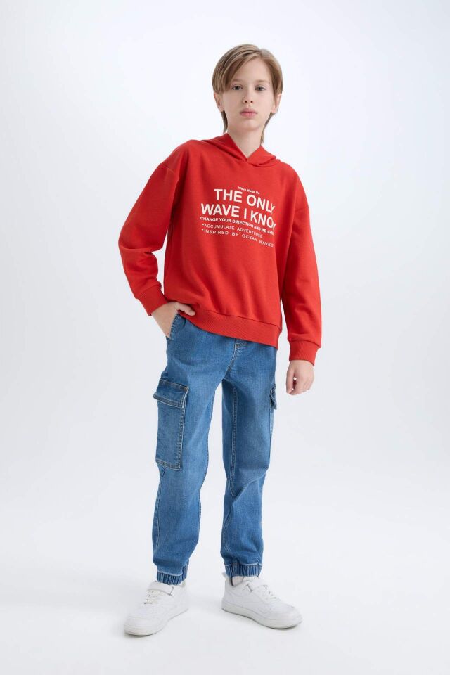 Erkek Çocuk Oversize Geniş Kalıp Kapüşonlu Baskılı Sweatshirt