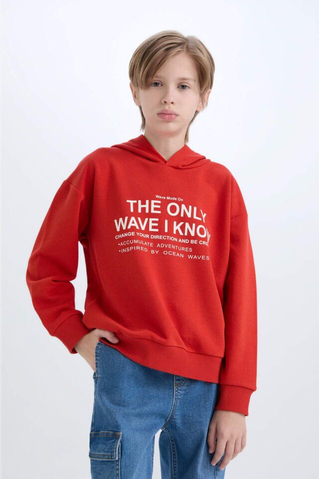 Erkek Çocuk Oversize Geniş Kalıp Kapüşonlu Baskılı Sweatshirt