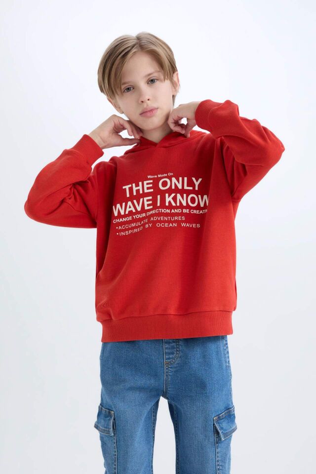 Erkek Çocuk Oversize Geniş Kalıp Kapüşonlu Baskılı Sweatshirt