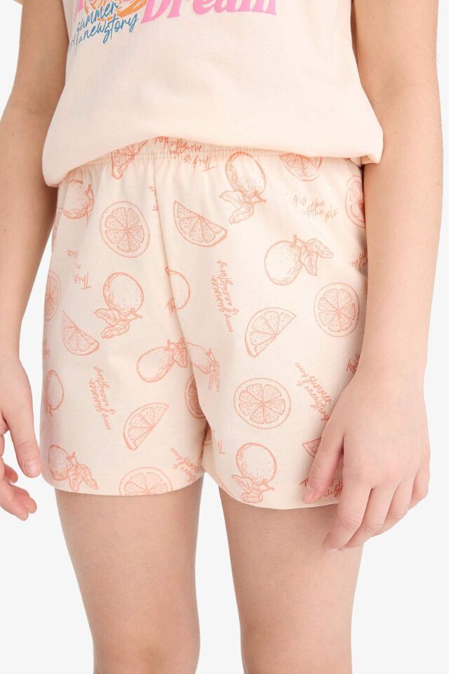 Kız Çocuk Pijama Takımı Baskılı Kısa Kollu Üst Desenli Şort