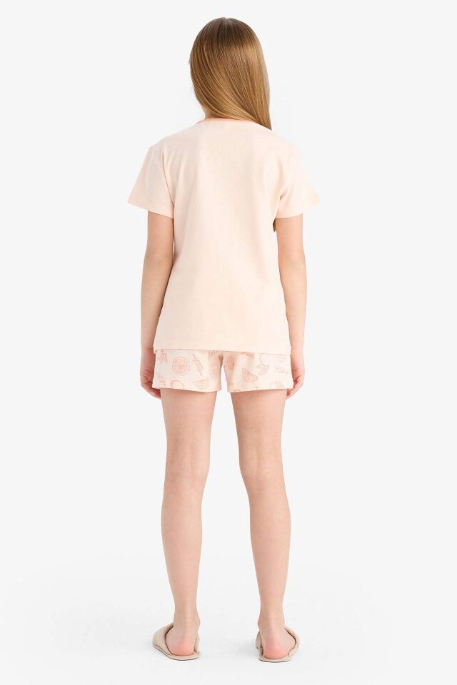 Kız Çocuk Pijama Takımı Baskılı Kısa Kollu Üst Desenli Şort