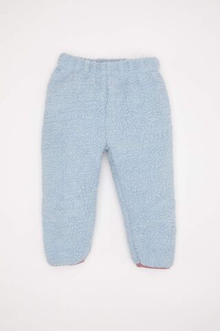 Kız Bebek 2'li Takım Pelüş Fermuarlı Dik Yaka Sweatshirt Üst  Beli Lastikli Alt