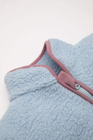 Kız Bebek 2'li Takım Pelüş Fermuarlı Dik Yaka Sweatshirt Üst  Beli Lastikli Alt