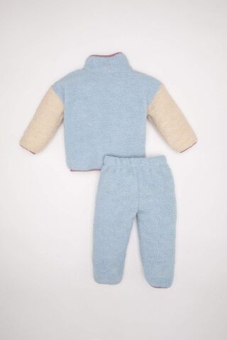 Kız Bebek 2'li Takım Pelüş Fermuarlı Dik Yaka Sweatshirt Üst  Beli Lastikli Alt