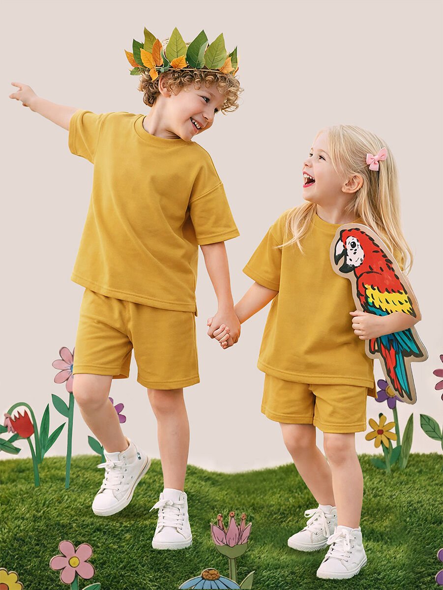 Oversize Hardal Unisex T-shirt Şort Takım 5Y - Hardal