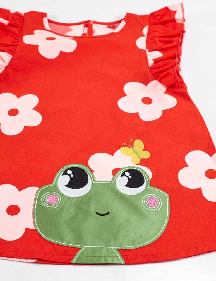Frog Kırmızı Beyaz Kız Çocuk Tunik Tayt Takım 6 Y - Kırmızı Beyaz