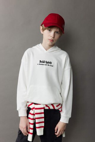 Erkek Çocuk Oversize Geniş Kalıp Kapüşonlu Nakışlı Sweatshirt