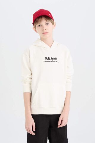Erkek Çocuk Oversize Geniş Kalıp Kapüşonlu Nakışlı Sweatshirt