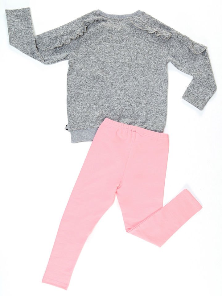 LMG Lily Kız Çocuk Triko Tunik Tayt Takım 7 Y - Gri Melanj, Pembe