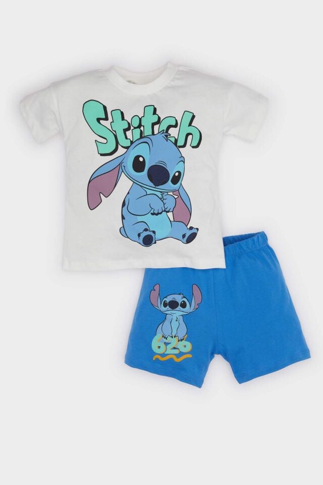 Erkek Bebek Disney Lilo & Stitch 2'li Takım Kısa Kollu Tişört Beli Lastikli Şort
