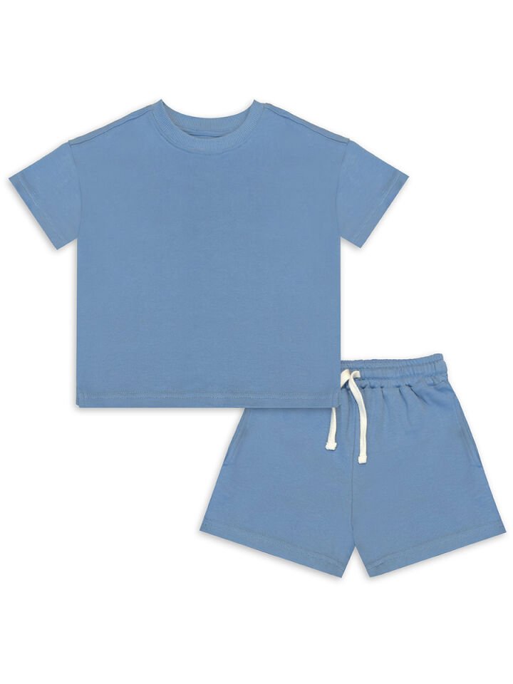 Oversize Mavi Unisex T-shirt Şort Takım