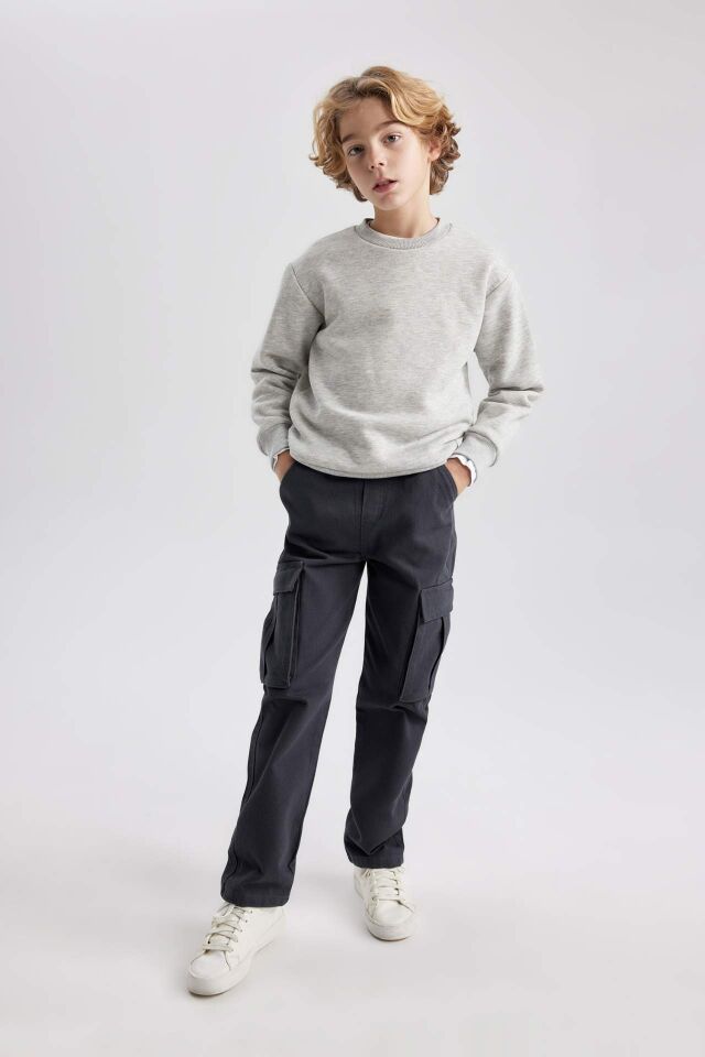 Erkek Çocuk Bisiklet Yaka Basic Düz Sweatshirt