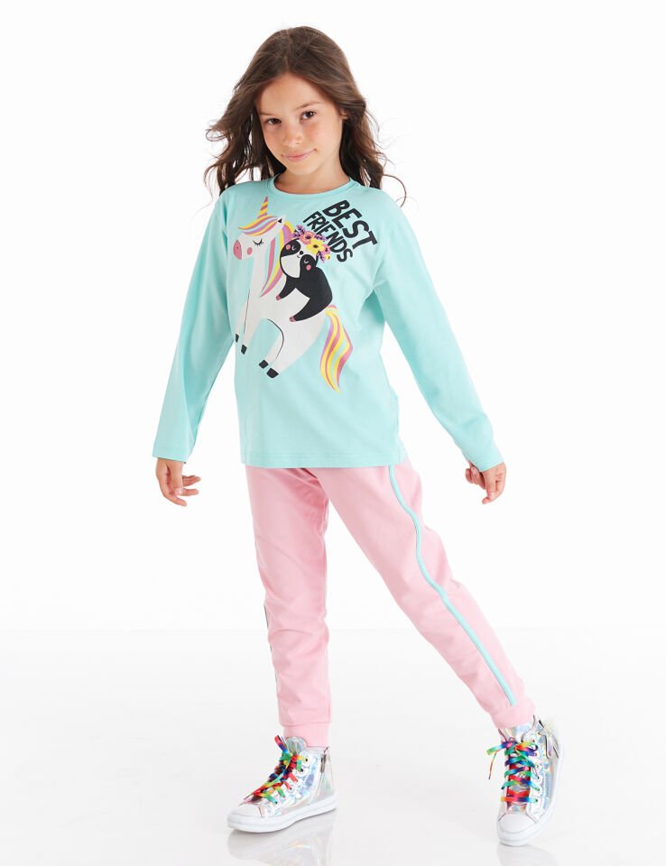 Bf Kız Çocuk T-shirt Pantolon Takım 4 Y - Mint, Pembe