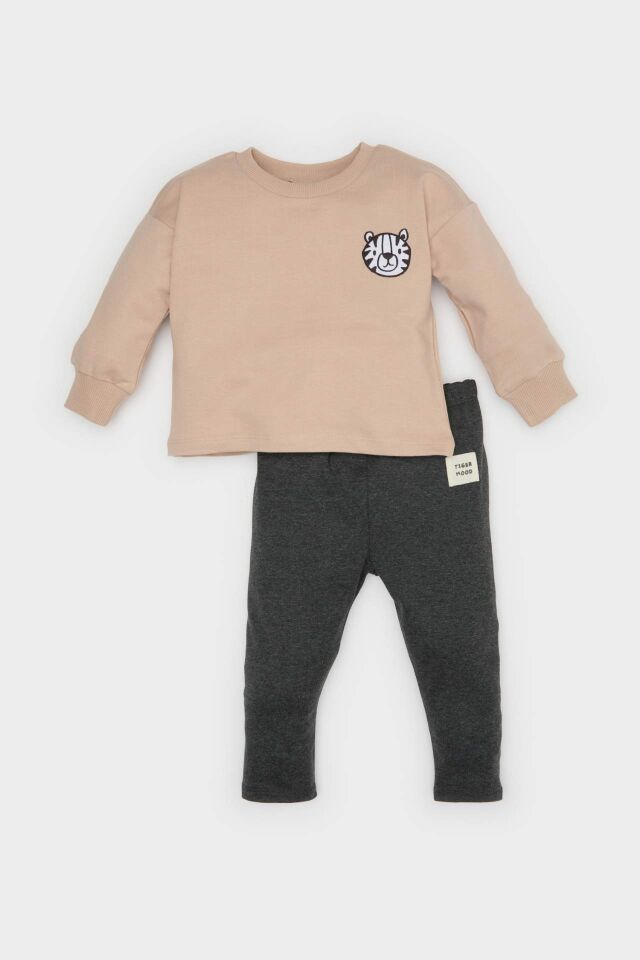 Erkek Bebek 2'li Takım Baskılı Sweatshirt Beli Lastikli Alt
