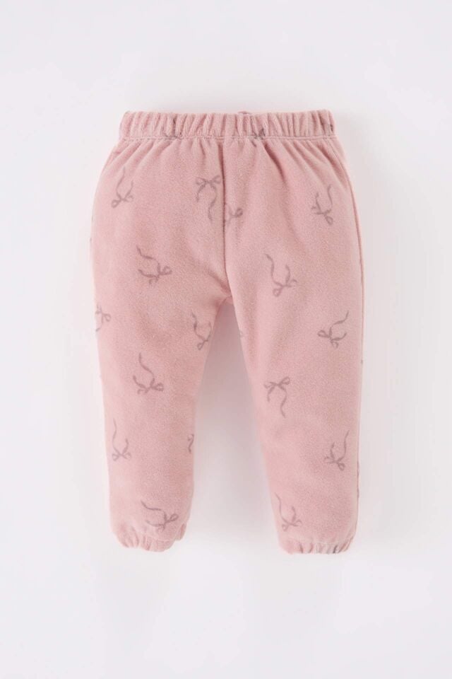 Kız Bebek 2'li Takım Bisiklet Yaka Desenli Sweatshirt Beli Lastikli Alt
