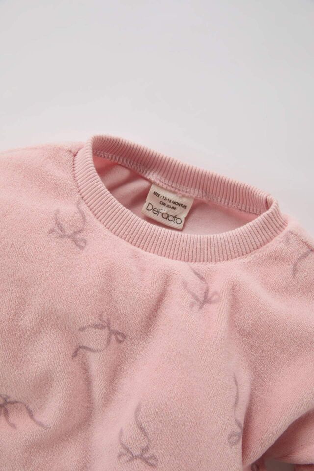 Kız Bebek 2'li Takım Bisiklet Yaka Desenli Sweatshirt Beli Lastikli Alt