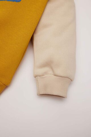 Erkek Bebek Bisiklet Yaka İçi Yumuşak Tüylü Baskılı Sweatshirt