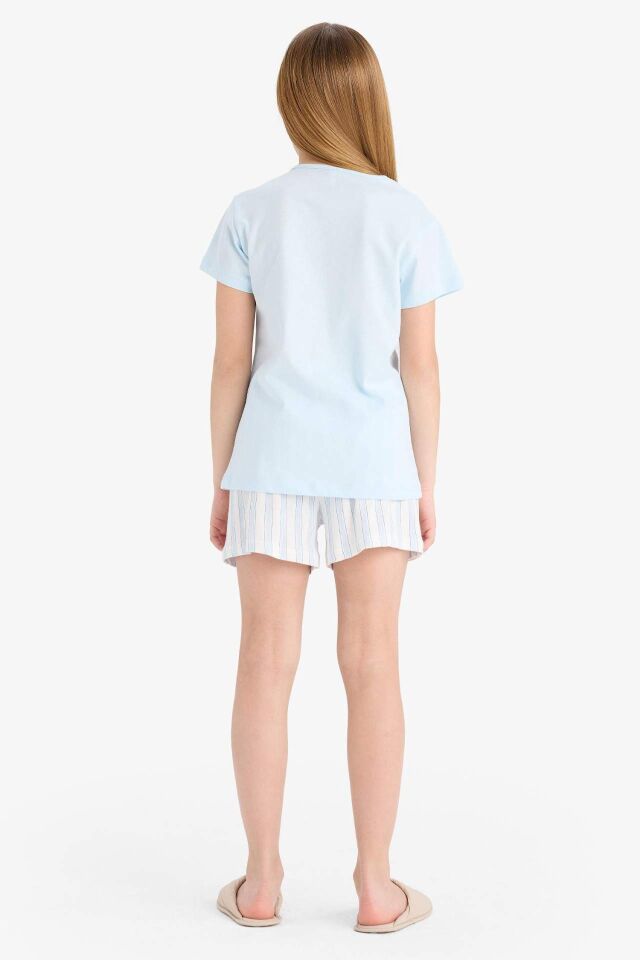 Kız Çocuk Pijama Takımı Baskılı Kısa Kollu Pijama Üstü Esnek Belli Kısa Şort Pijama Altı