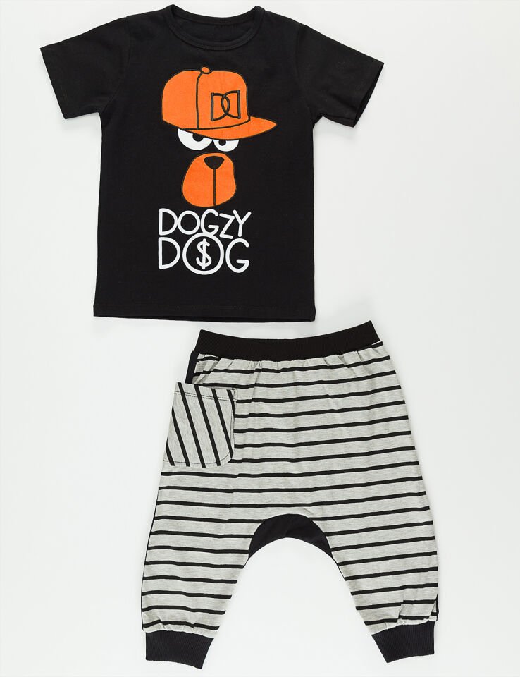 DD Hiphop Erkek Çocuk T-shirt Kapri Şort Takım 5 Y - Siyah, Gri