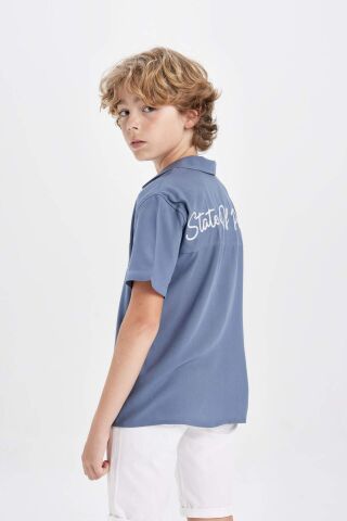Erkek Çocuk Oversize Geniş Kalıp Polo Yaka Viskon Kısa Kollu Gömlek