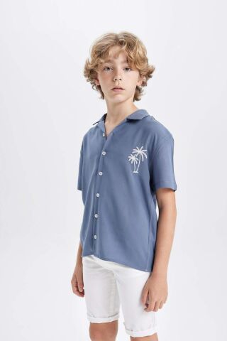 Erkek Çocuk Oversize Geniş Kalıp Polo Yaka Viskon Kısa Kollu Gömlek
