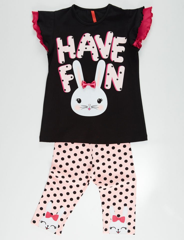 Bunny Fun Kız Çocuk T-shirt Tayt Takım 2 Y - Pembe Siyah