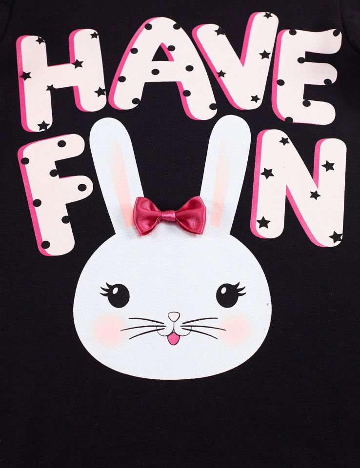 Bunny Fun Kız Çocuk T-shirt Tayt Takım 2 Y - Pembe Siyah