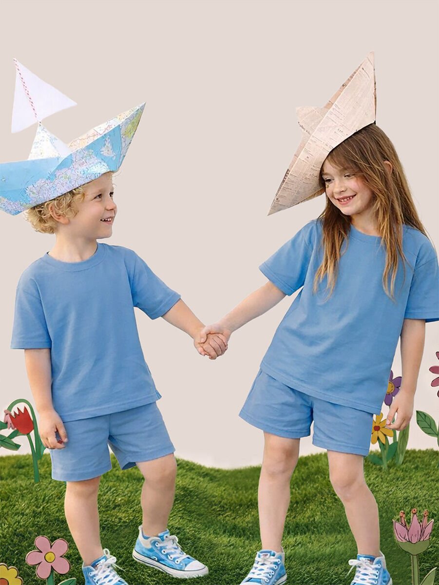 Oversize Mavi Unisex T-shirt Şort Takım 5Y - Mavi