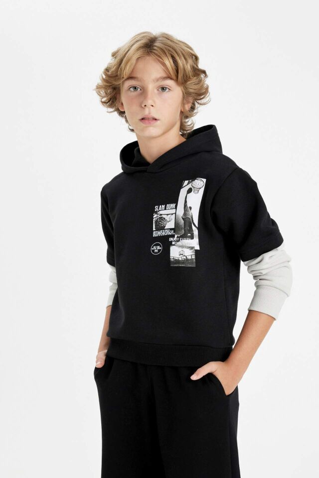 Erkek Çocuk Kapüşonlu Baskılı Sweatshirt