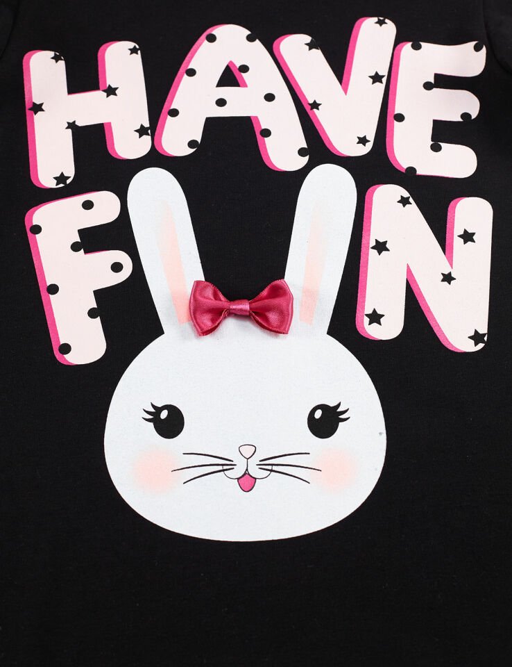 Bunny Fun Kız Çocuk T-shirt Tayt Takım 5 Y - Pembe Siyah