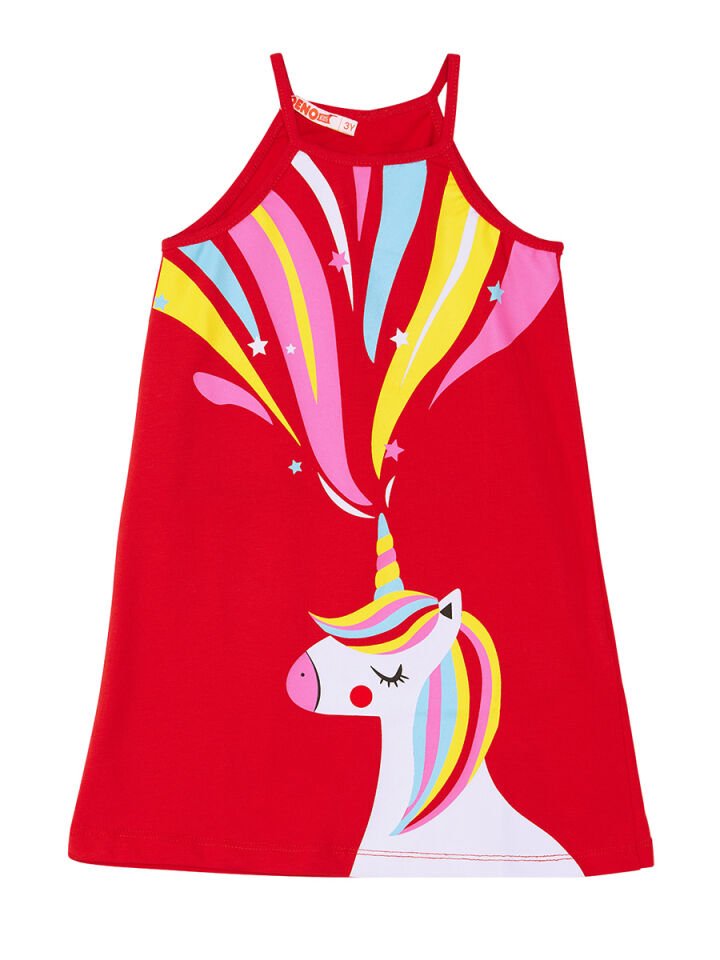 Unicorn Love Kız Çocuk Elbise 8 Y - Kırmızı