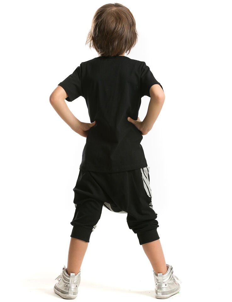 DD Hiphop Erkek Çocuk T-shirt Kapri Şort Takım 8 Y - Siyah, Gri