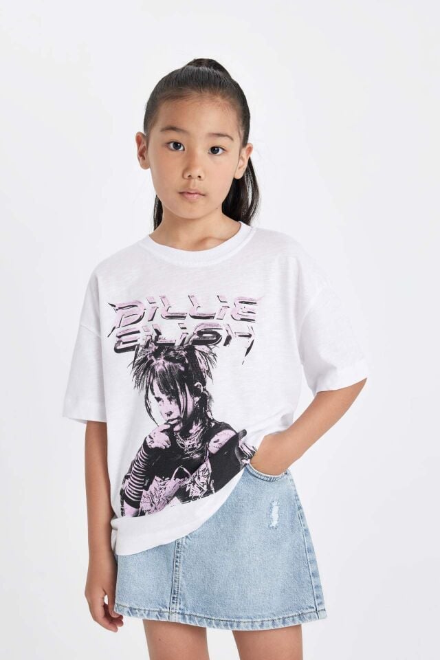 Kız Çocuk Billie Eilish  Relax Fit Bisiklet Yaka Kısa Kollu Tişört