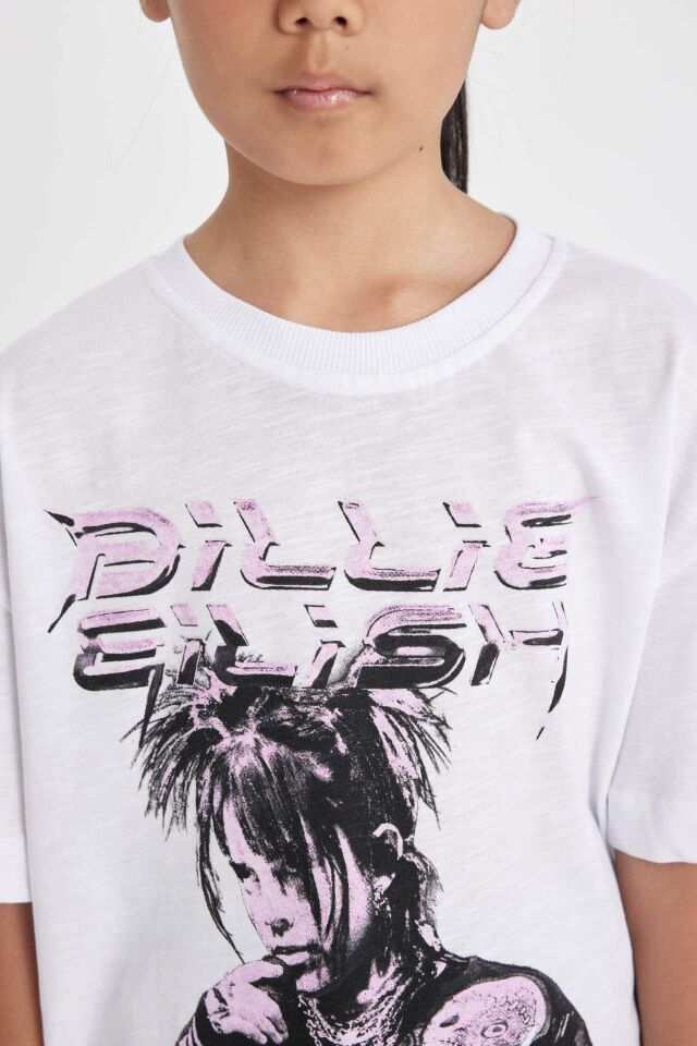 Kız Çocuk Billie Eilish  Relax Fit Bisiklet Yaka Kısa Kollu Tişört
