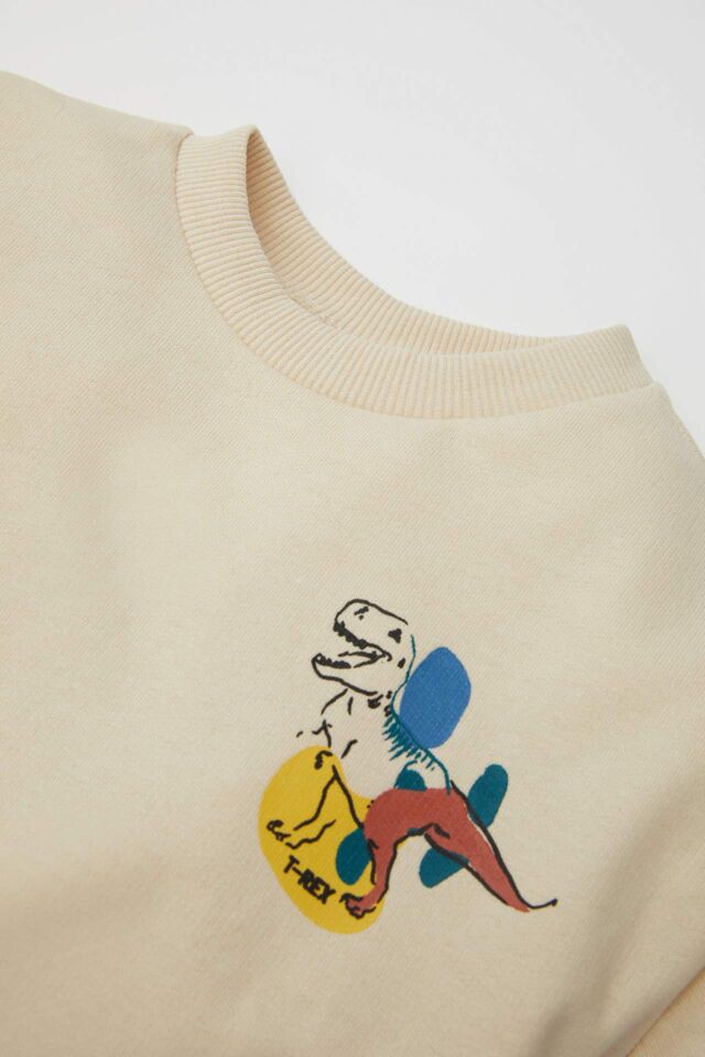 Erkek Bebek 2'li Takım 3D Dinozor Baskılı Bisiklet Yaka Sweatshirt Beli Lastikli Jogger Eşofman Altı