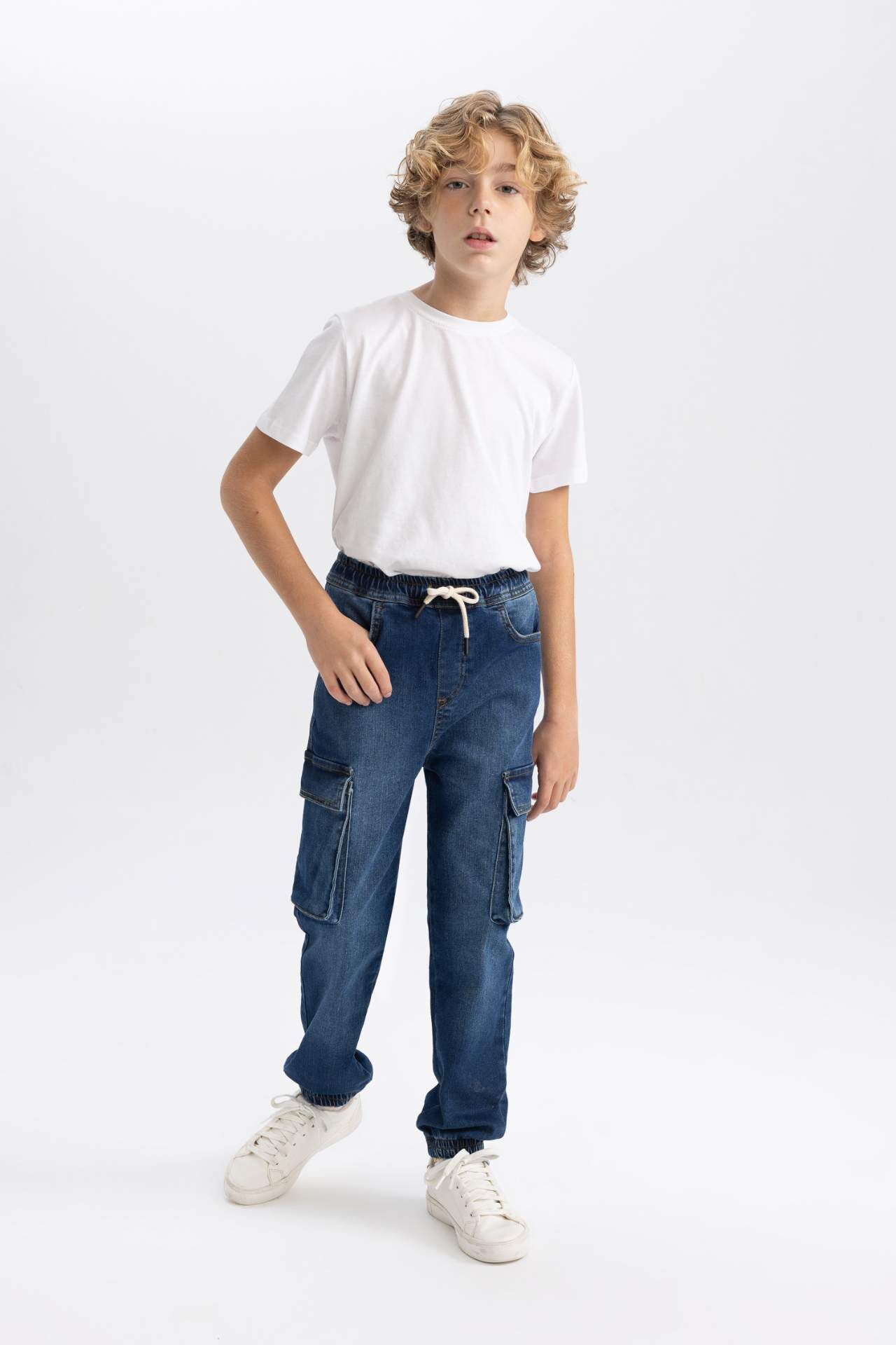 Erkek Çocuk Kargo Cepli Jogger Lastikli Paça Jean Pantolon