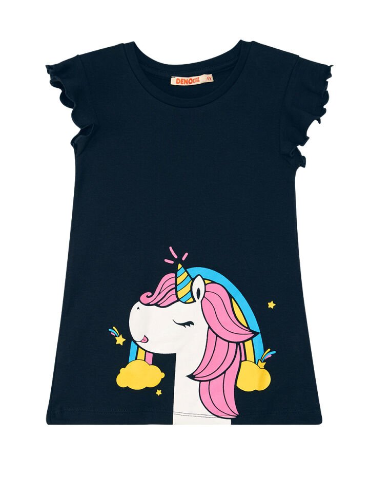 Unicorn Gücü Kız Çocuk T-shirt Tayt Takım 2 Y - Pembe, Koyu Lacivert
