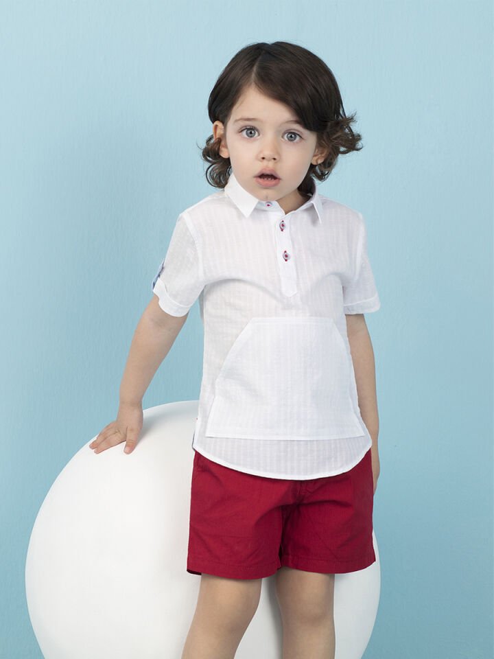 Kanguru Cepli Beyaz Erkek Çocuk Gömlek