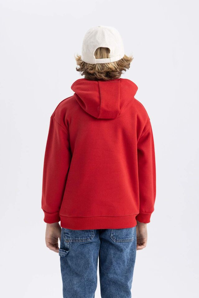 Erkek Çocuk Baskılı Kanguru Cepli Kapüşonlu Sweatshirt