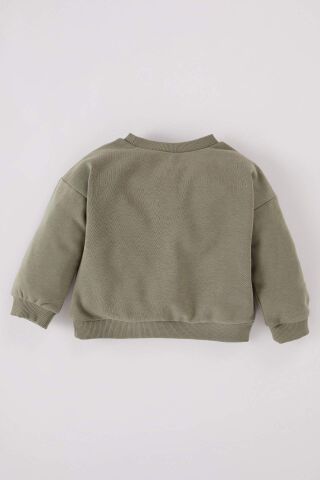 Erkek Bebek Bisiklet Yaka Doğa Baskılı İçi Yumuşak Tüylü Sweatshirt