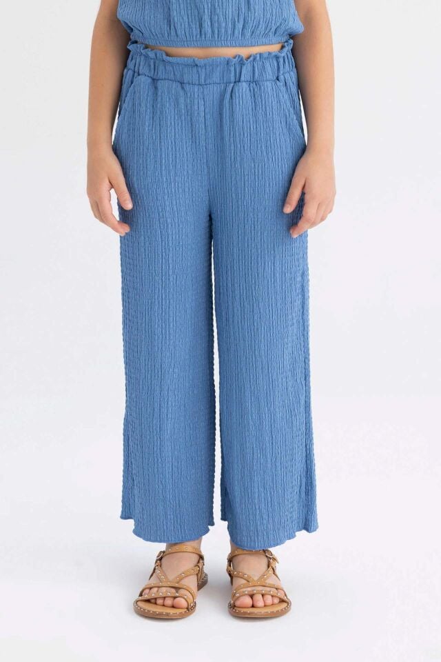 Kız Çocuk Wide Leg Geniş Bol Paça Beli Lastikli Bürümcük Pantolon