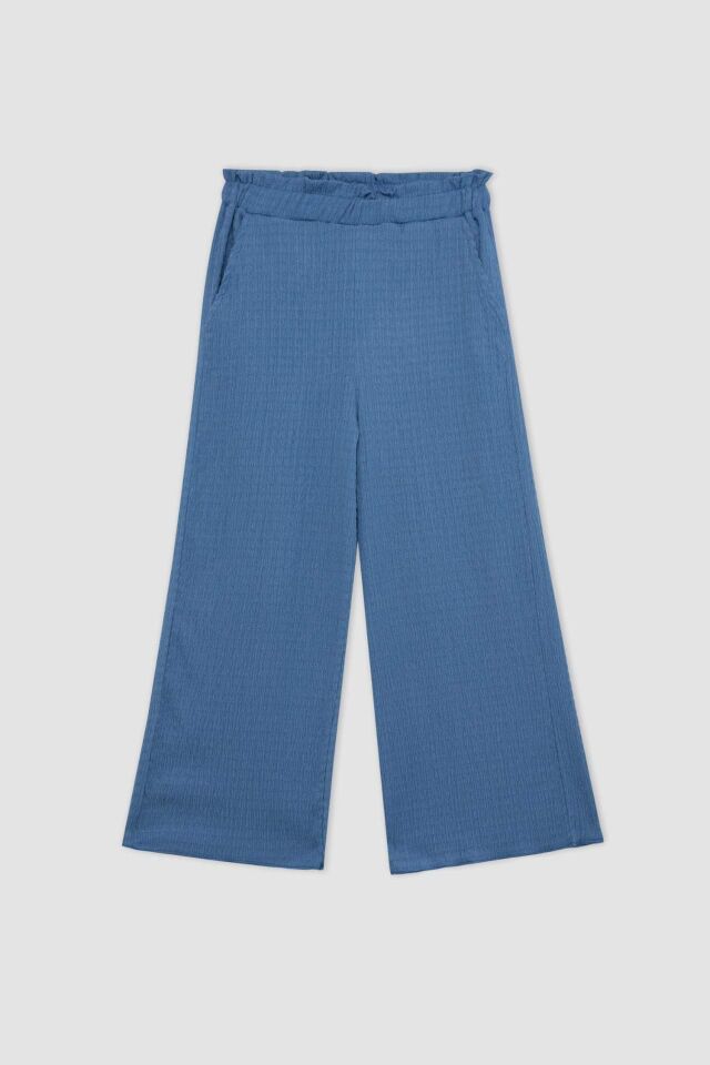 Kız Çocuk Wide Leg Geniş Bol Paça Beli Lastikli Bürümcük Pantolon