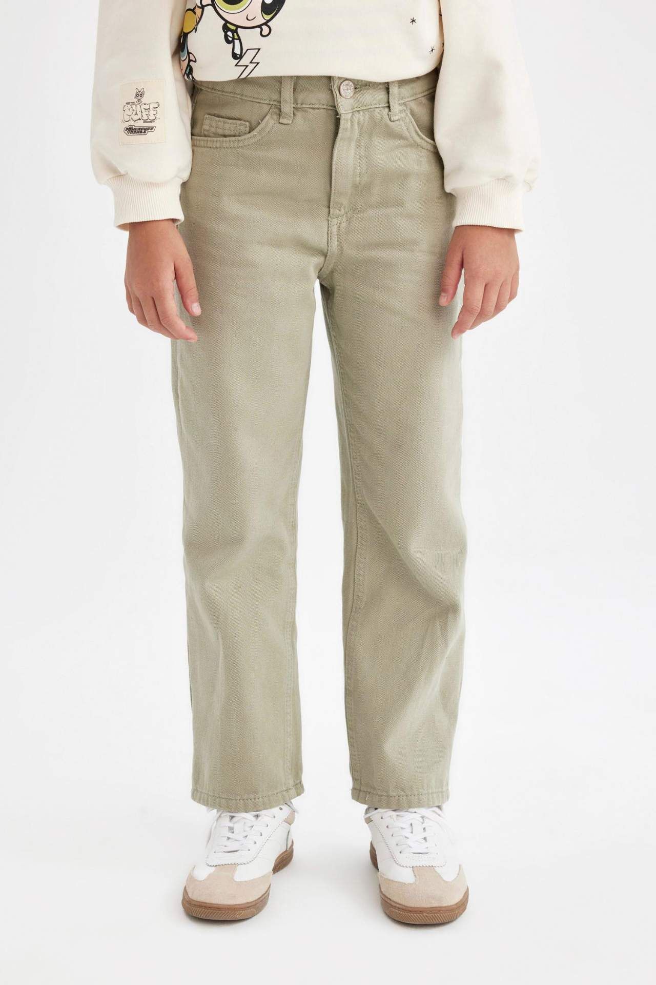 Kız Çocuk Straight Fit Düz Geniş Bol Paça Cepli Pamuklu Pantolon
