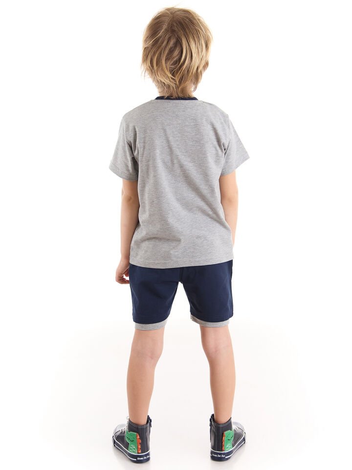 Kanka Timsah Erkek Çocuk T-shirt Şort Takım 6 Y - Lacivert-Gri