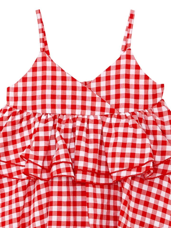 Deniz Kedisi Kız Çocuk Kırmızı Ekose Elbise